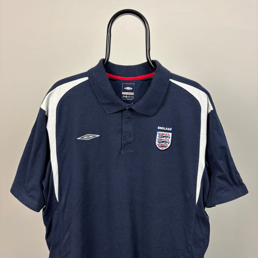 00s Umbro England Polo Shirt T-Shirt Blue XL
