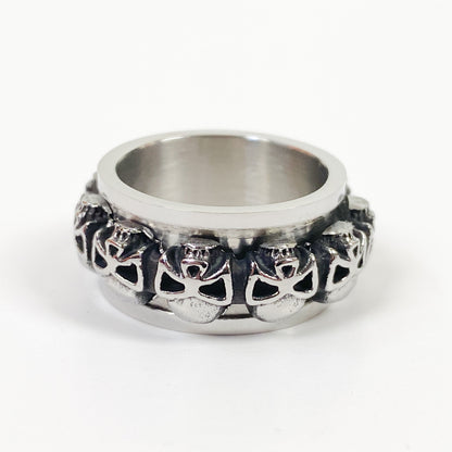 Retro Vintage Skull Spin Ring Silver