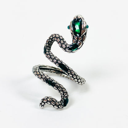 Retro Adjustable Snake Gem Ring Silver