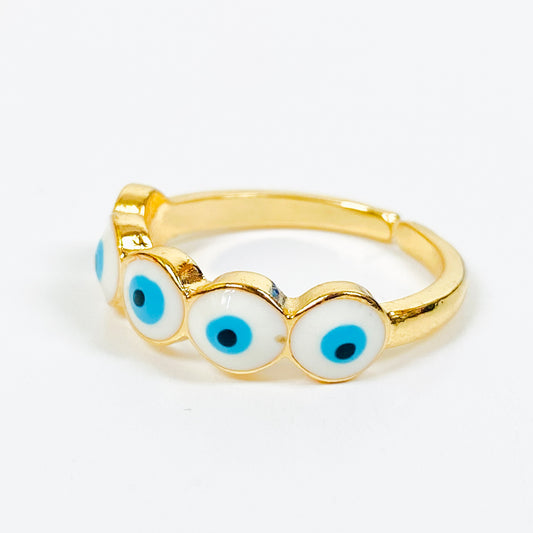 Retro Adjustable Evil Eye Ring Gold