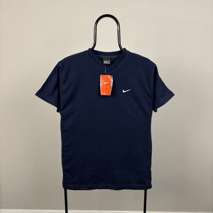 00s Nike V Neck T-Shirt Blue Small