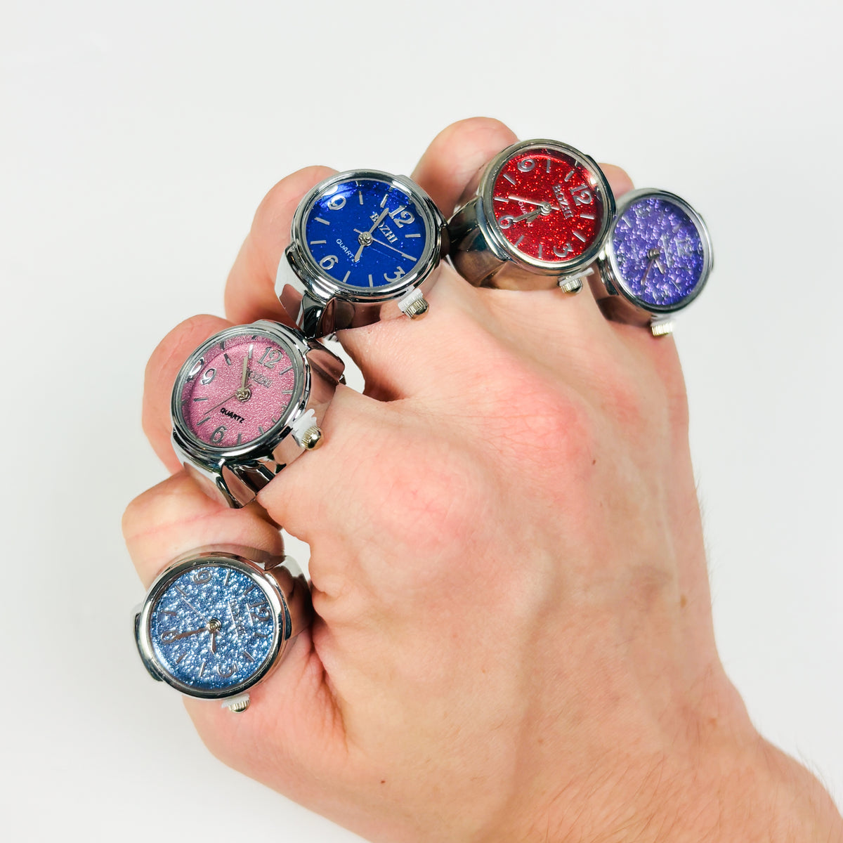 Adjustable Watch Ring Glitter Red