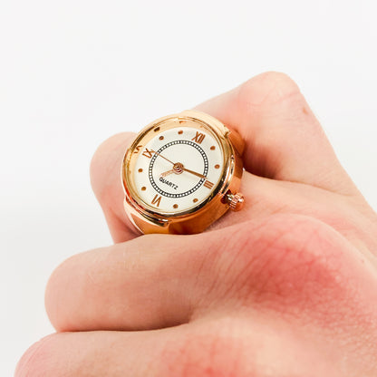 Retro Adjustable Watch Ring Rose Gold White