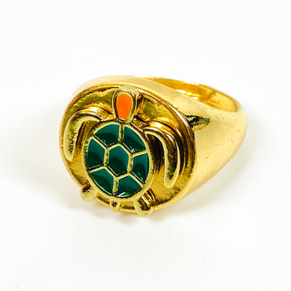 Retro Vintage Turtle Signet Ring Gold