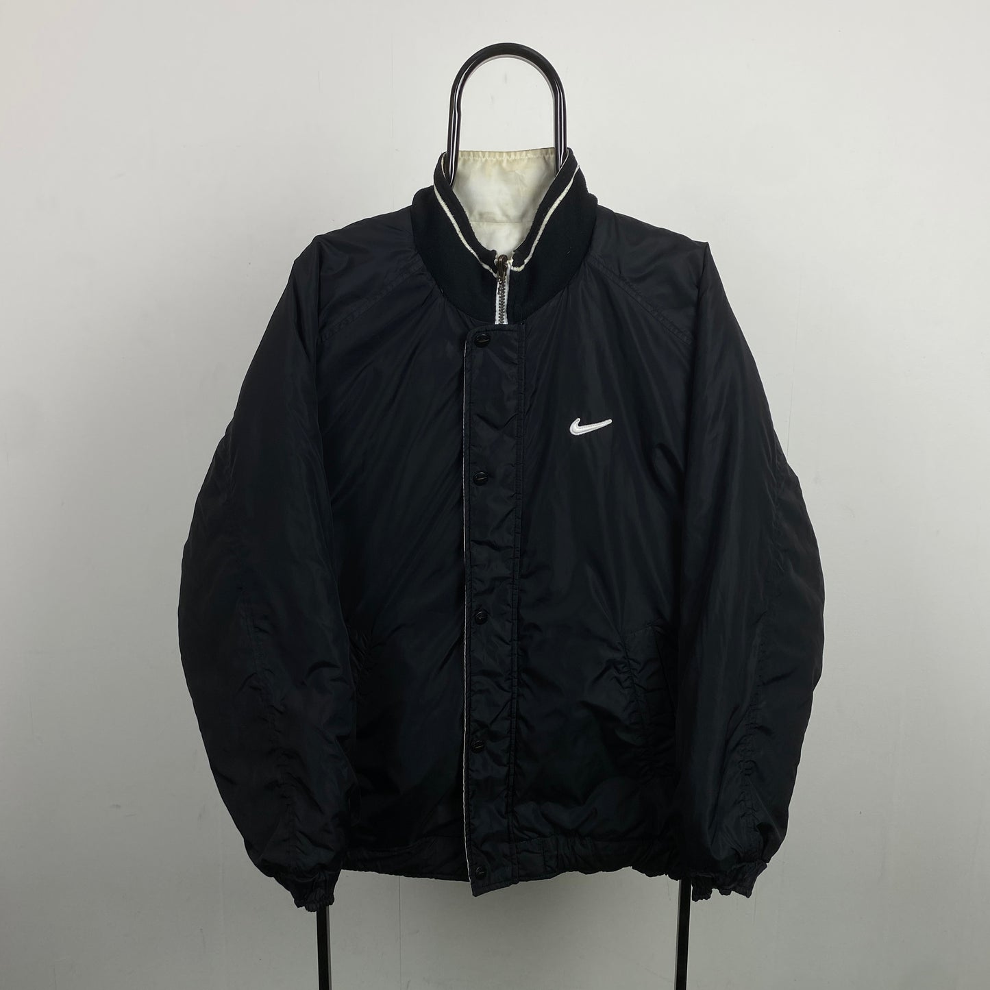 90s Nike Reversible Puffer Jacket Black White Medium