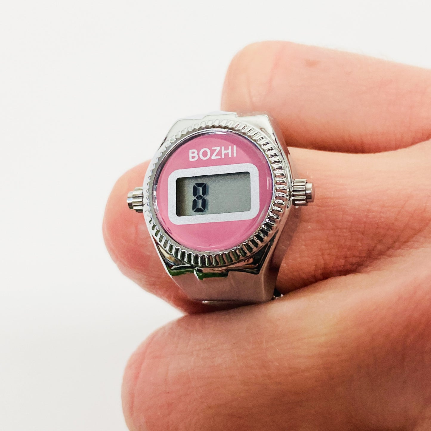 Retro Adjustable Digital Watch Ring Silver Pink