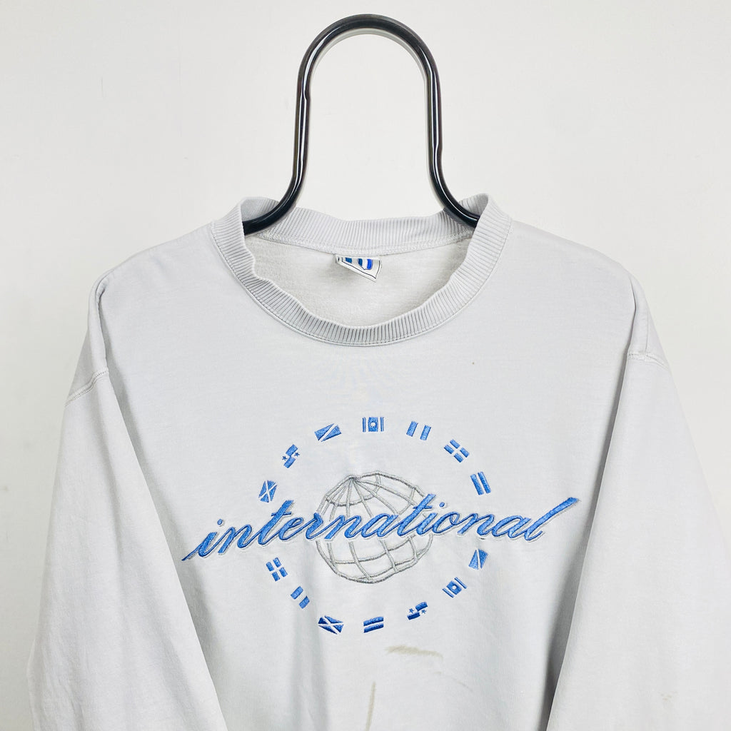 90s Nike International Sweatshirt Grey White Medium