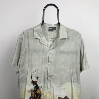 Retro Cowboy Button Up Shirt T-Shirt Brown Small