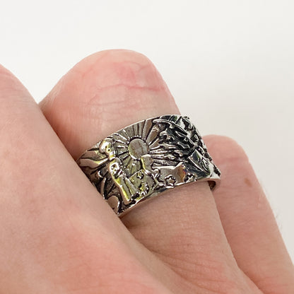 Retro Vintage Story Ring Silver