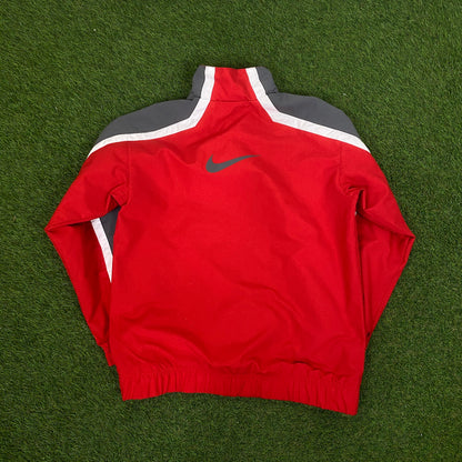 00s Nike Piping Tracksuit Jacket + Joggers Set Red XS