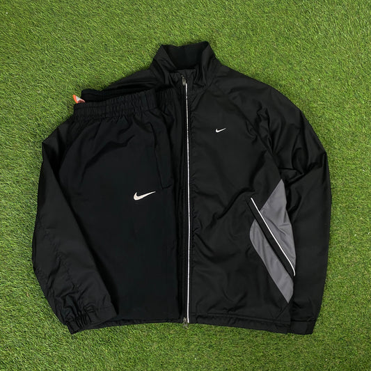 00s Nike Clima-Fit Piping Windbreaker Jacket + Joggers Set Black Medium