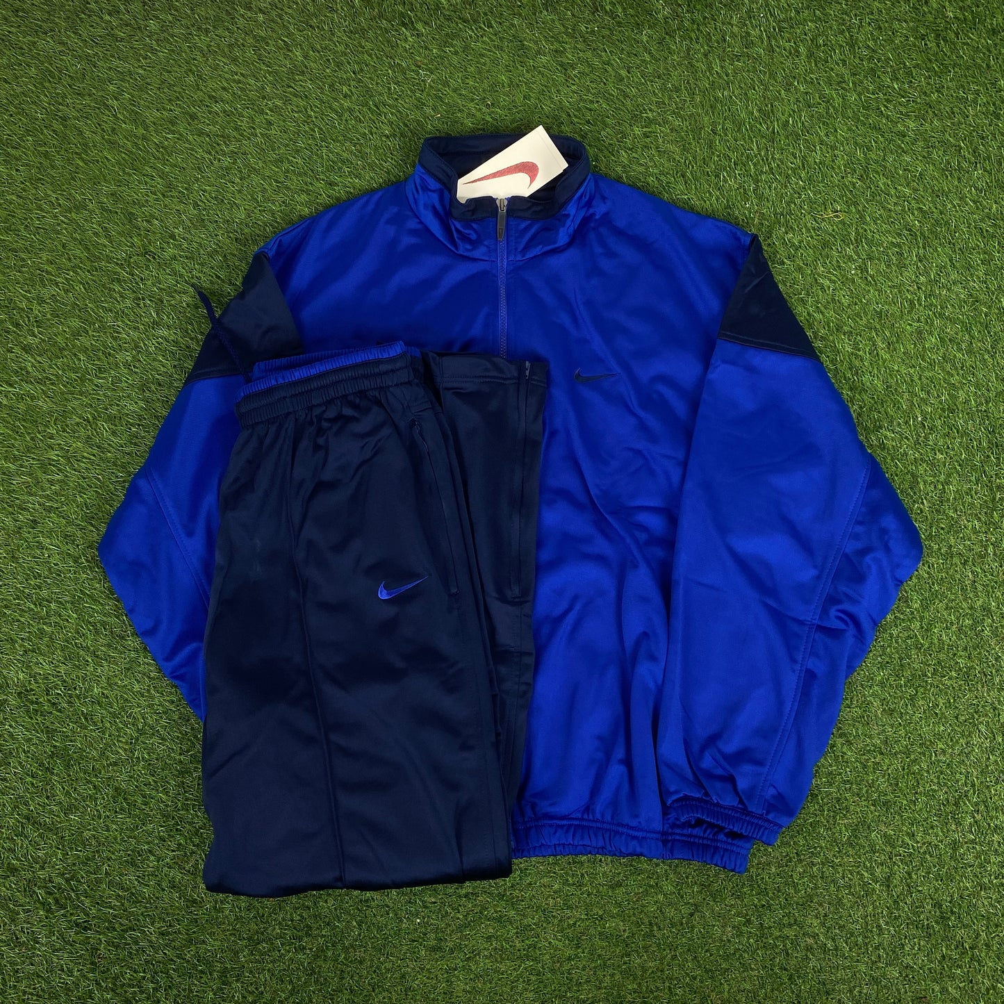 90s Nike Nylon Tracksuit Jacket + Joggers Set Blue Large