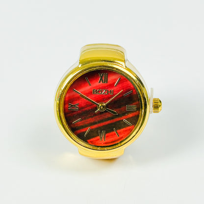 Retro Adjustable Watch Ring Gold Red