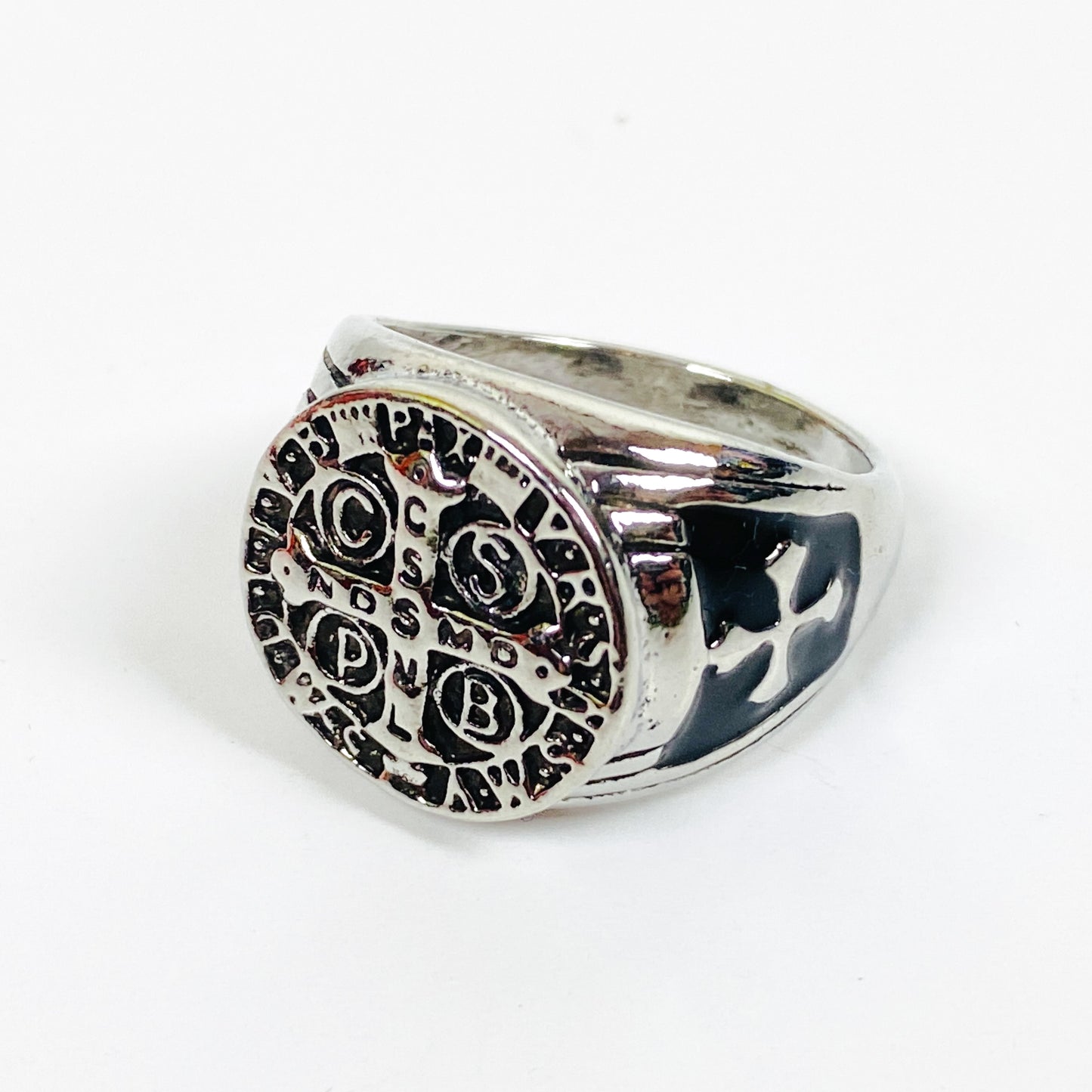 Retro Vintage Compass Cross Ring Silver