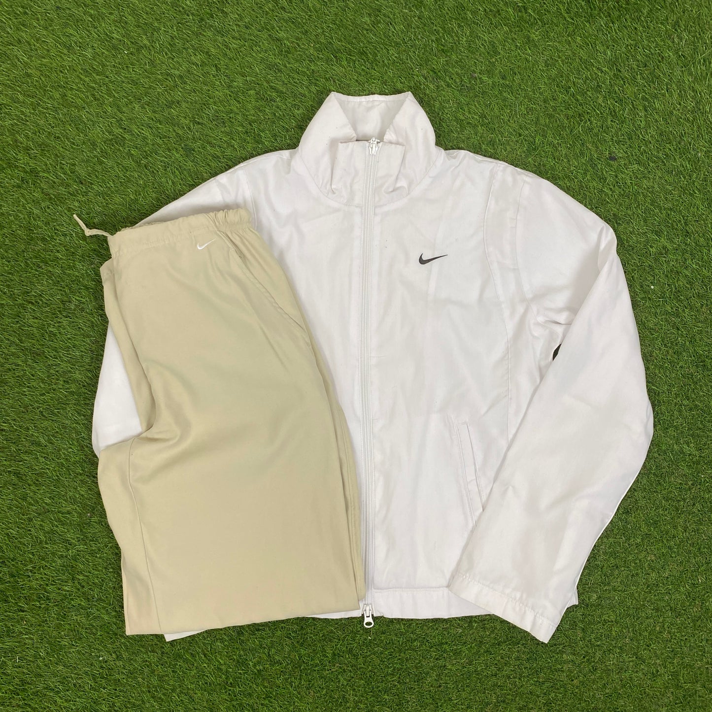 00s Nike Piping Windbreaker Jacket + Joggers Set White Medium