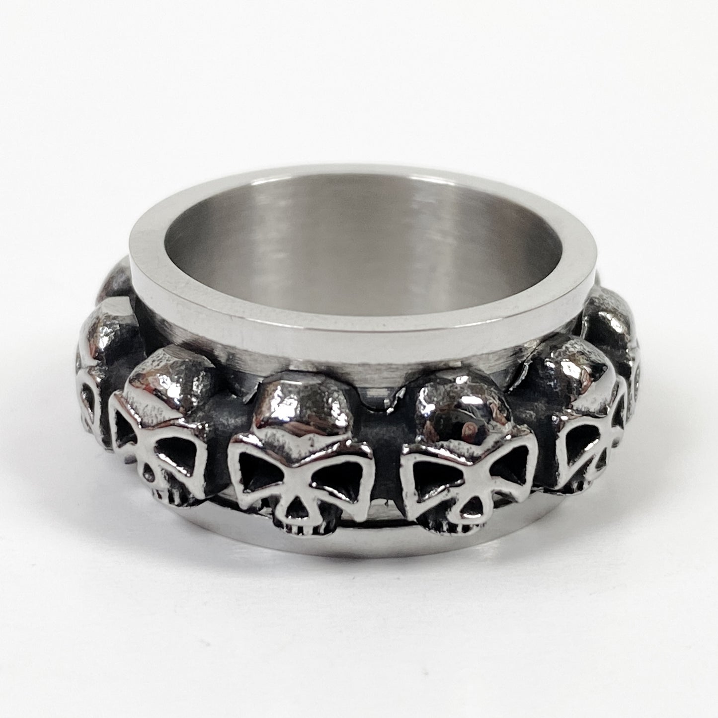 Retro Vintage Skull Spin Ring Silver