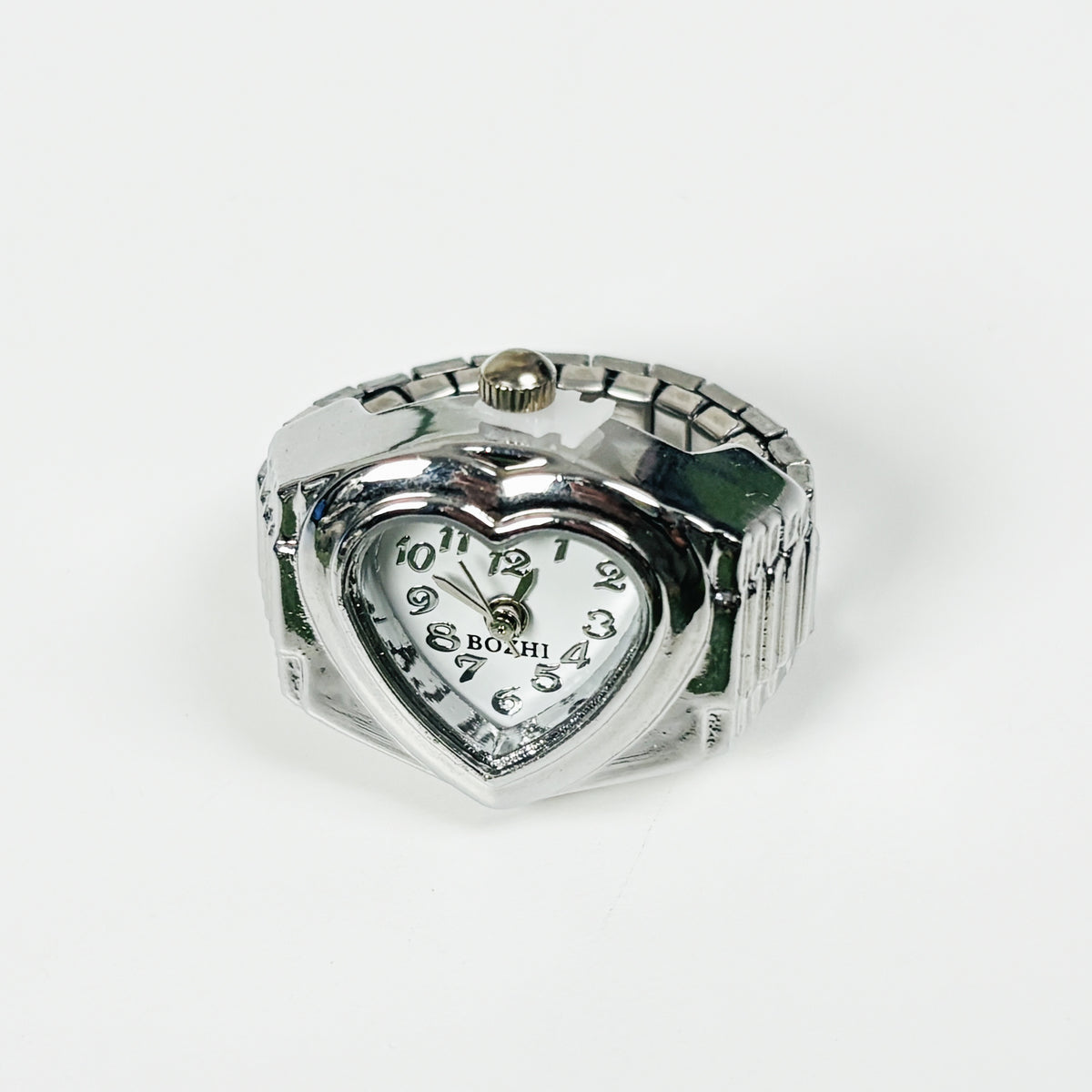 Vintage Heart Watch Ring Silver