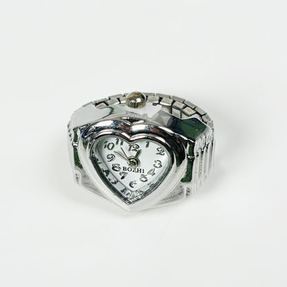 Vintage Heart Watch Ring Silver