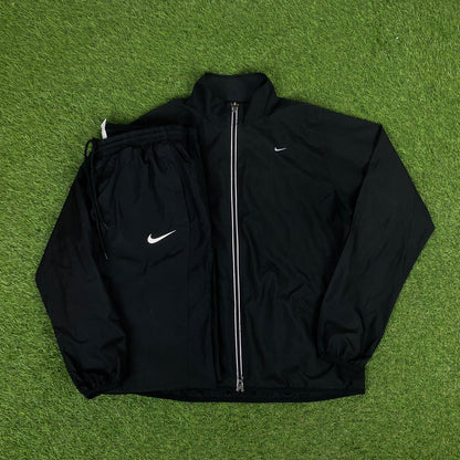 00s Nike Piping Tracksuit Jacket + Joggers Set Black Large