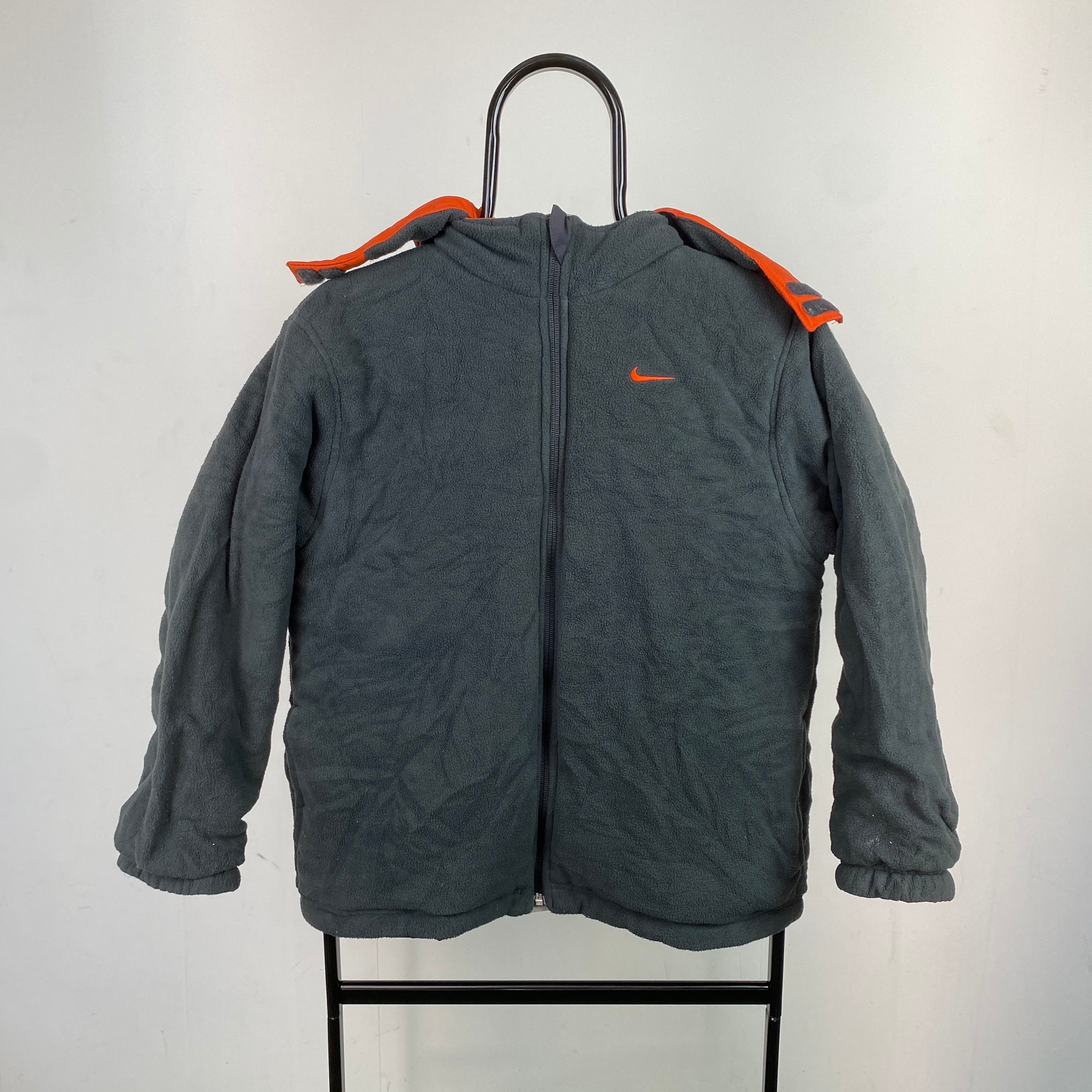 90s Nike Reversible Fleece Puffer Jacket Orange XS