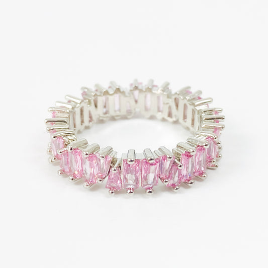 Vintage Cut Gemstone Band Ring Silver
