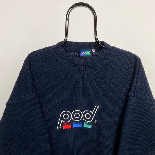 Retro 90s Pod Knit Sweatshirt Blue Medium