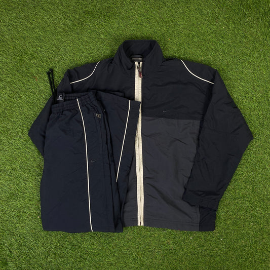 00s Nike Piping Tracksuit Jacket + Joggers Set Grey XS