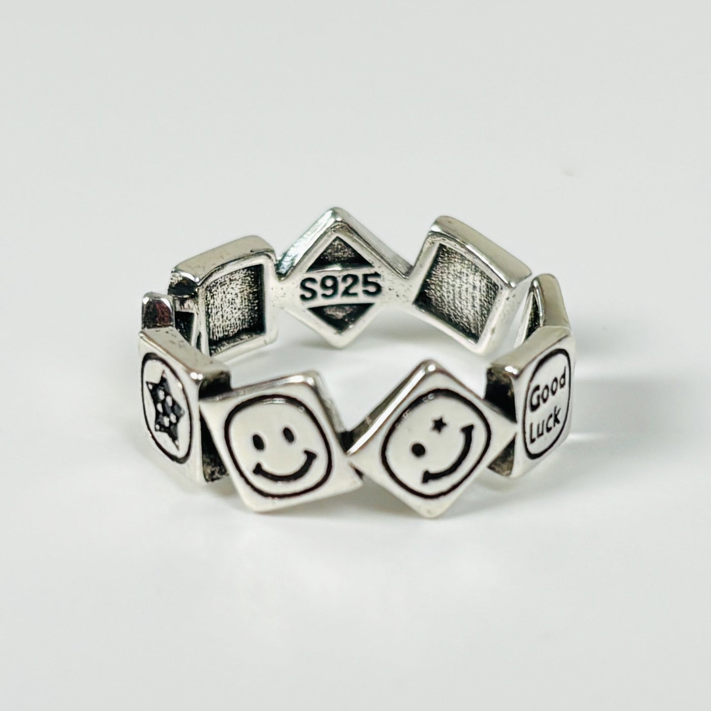Adjustable Smiley Face Ring Vintage Silver