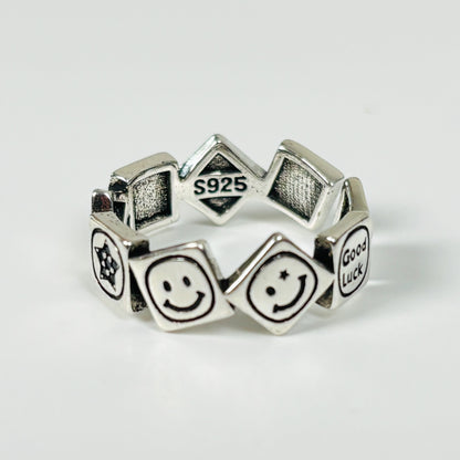 Adjustable Smiley Face Ring Vintage Silver