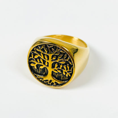 Vintage Tree Of Life Signet Ring Gold