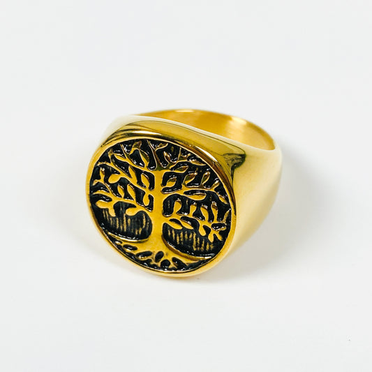 Vintage Tree Of Life Signet Ring Gold
