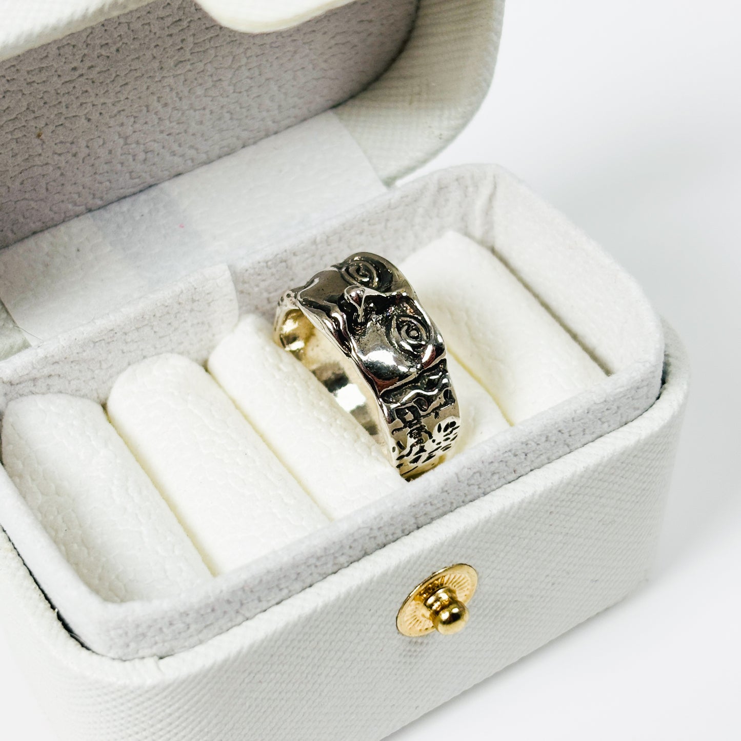 Carved Face Ring Silver