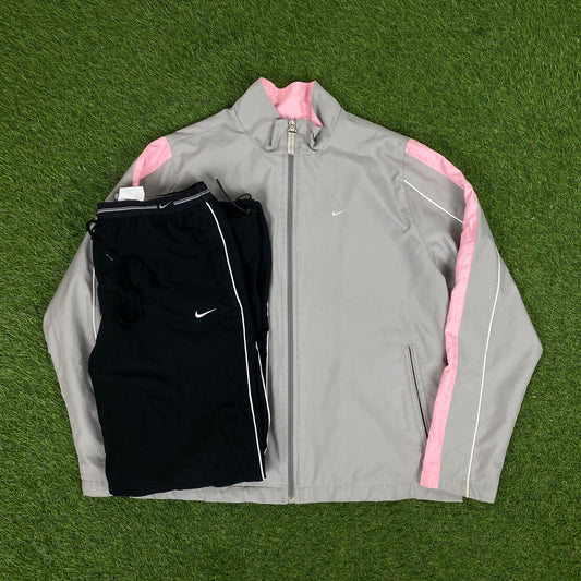 00s Nike Piping Tracksuit Jacket + Joggers Set Grey Large