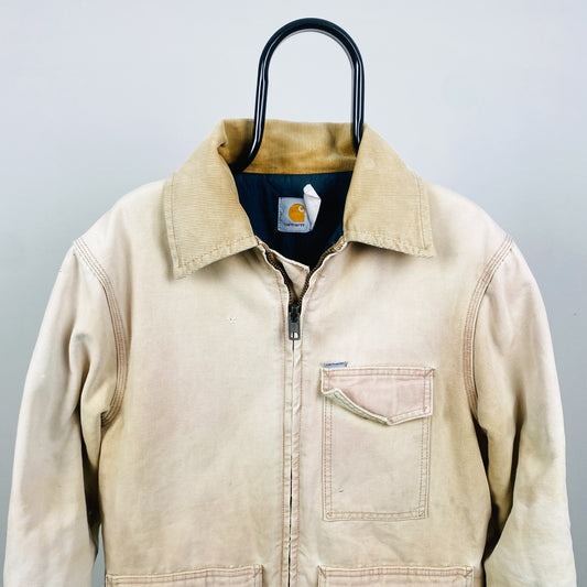 Retro Carhartt Workwear Chore Coat Jacket Brown Large