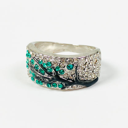 Retro Gemstone Tree Ring Silver Emerald
