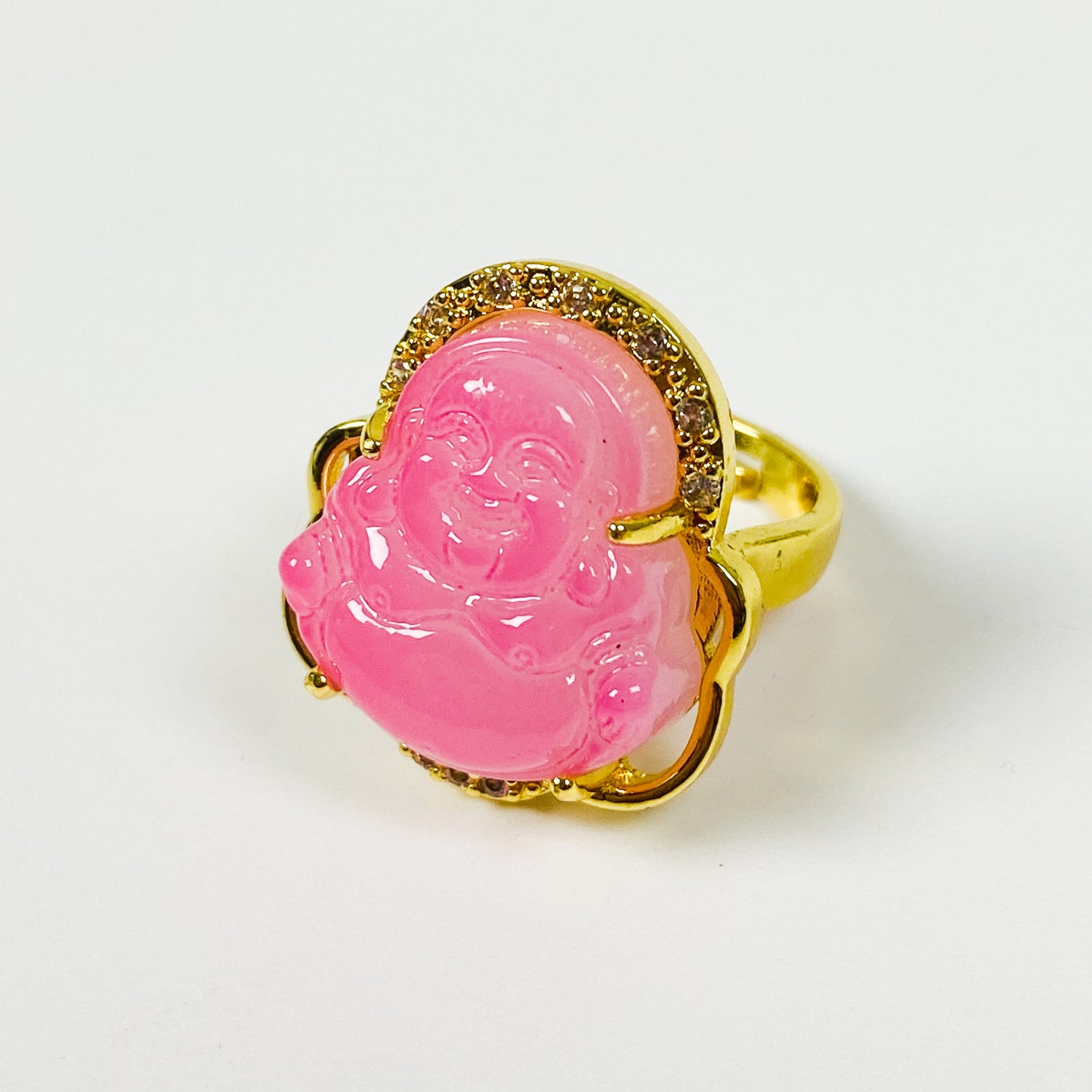 Retro Vintage Buddha Ring Gold Pink