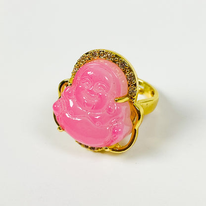 Retro Vintage Buddha Ring Gold Pink