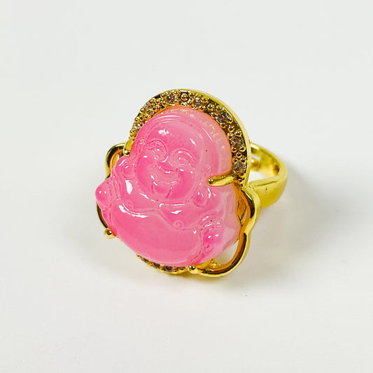 Retro Vintage Buddha Ring Gold Pink