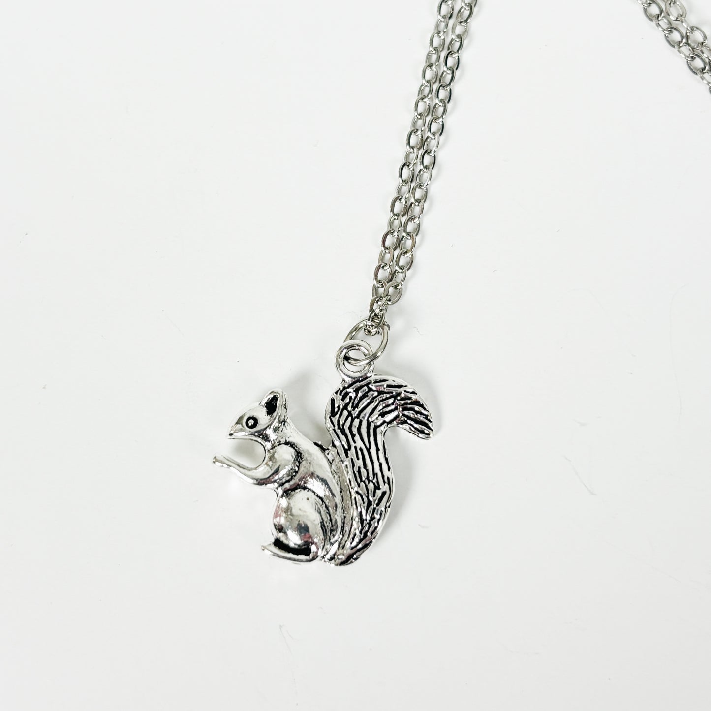 Squirrel Charm Necklace Silver