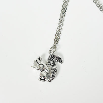 Squirrel Charm Necklace Silver