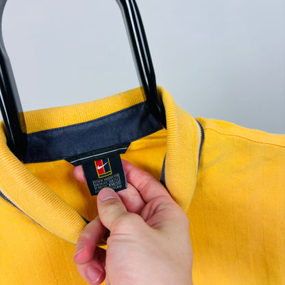90s Nike Court Polo Shirt T-Shirt Yellow Medium