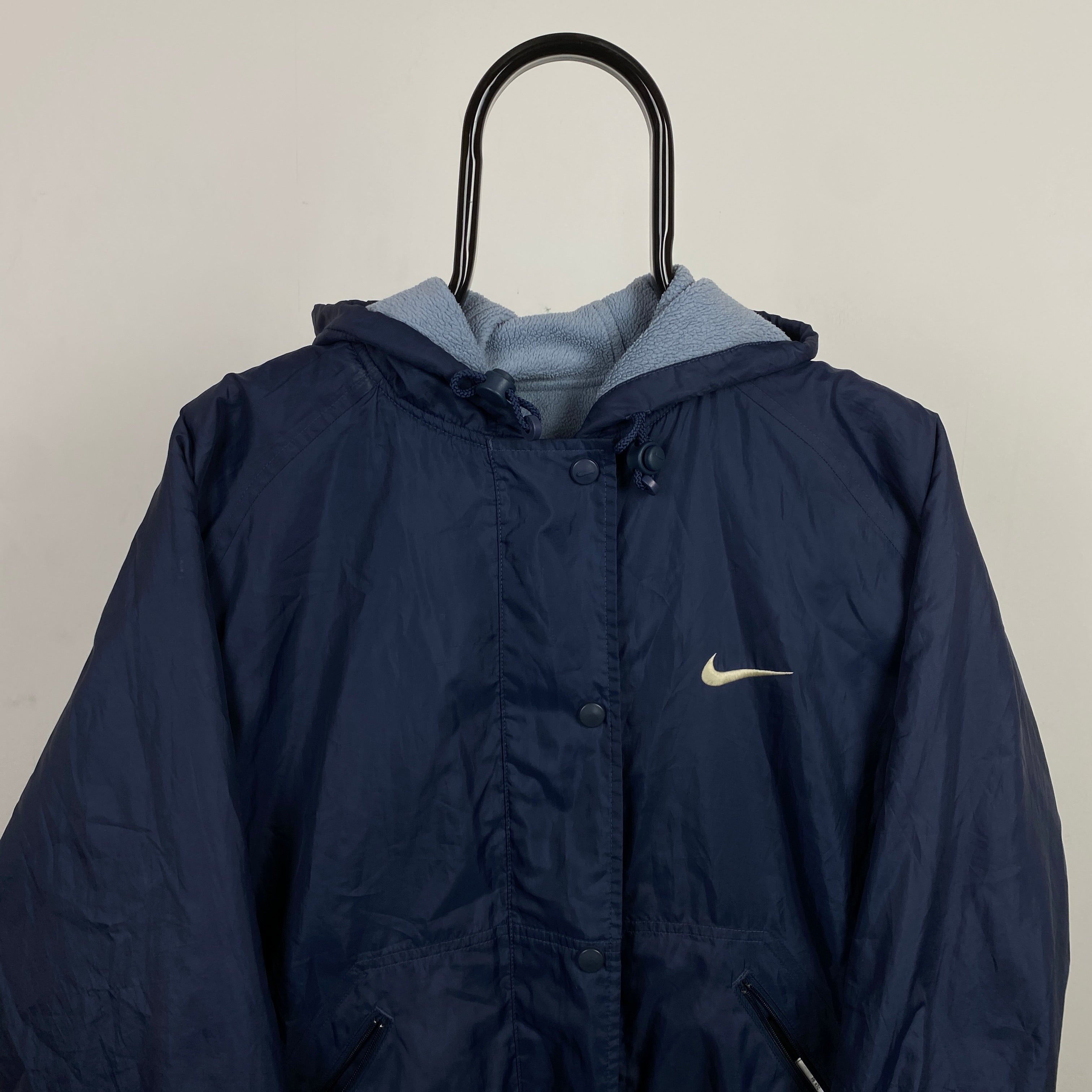 90s Nike Reversible Fleece Puffer Jacket Blue Medium