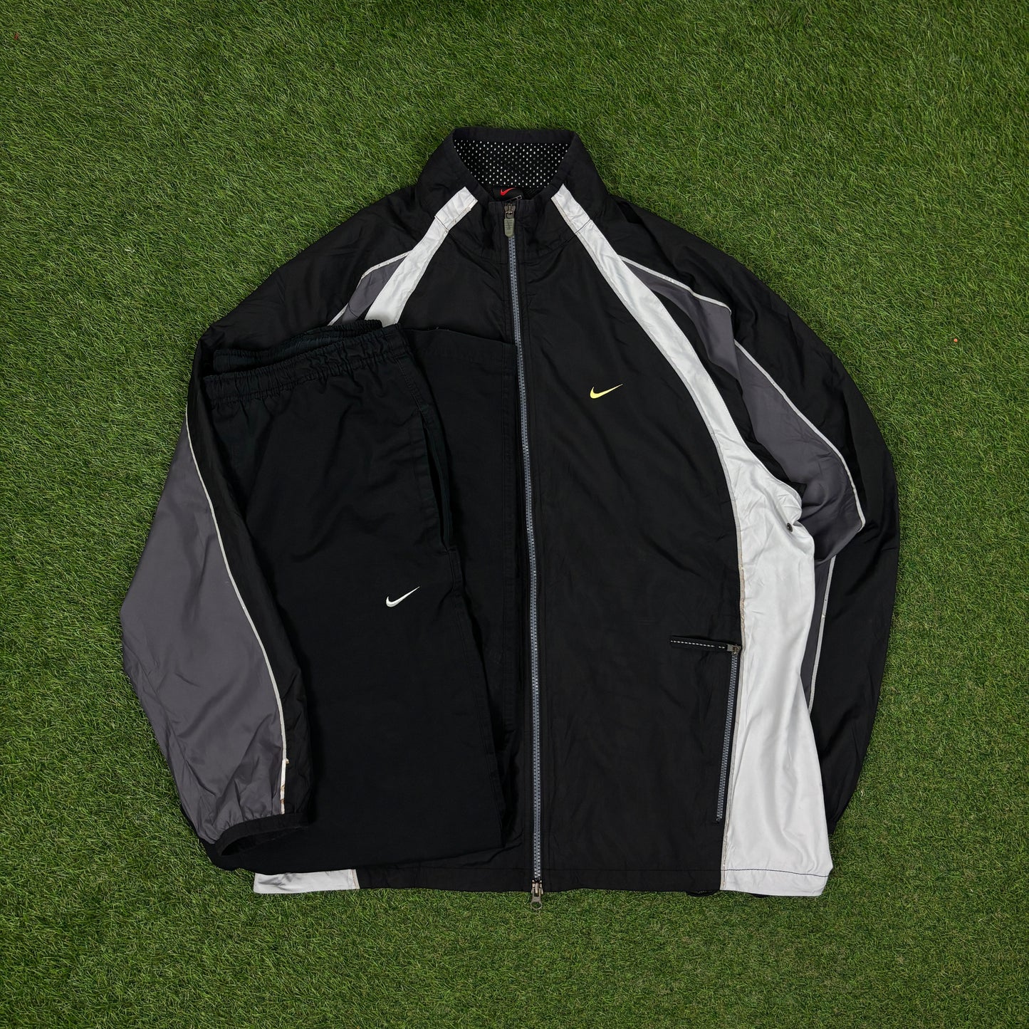 90s Nike Piping Tracksuit Jacket + Joggers Set Black Large