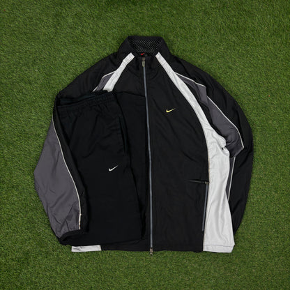 90s Nike Piping Tracksuit Jacket + Joggers Set Black Large