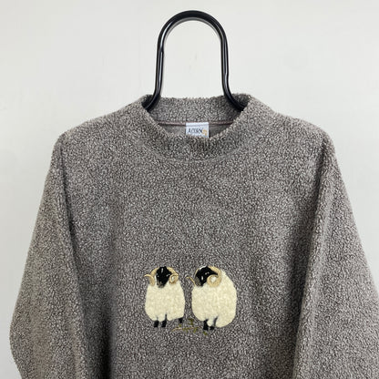 Retro Sheep Fleece Sweatshirt Brown Small