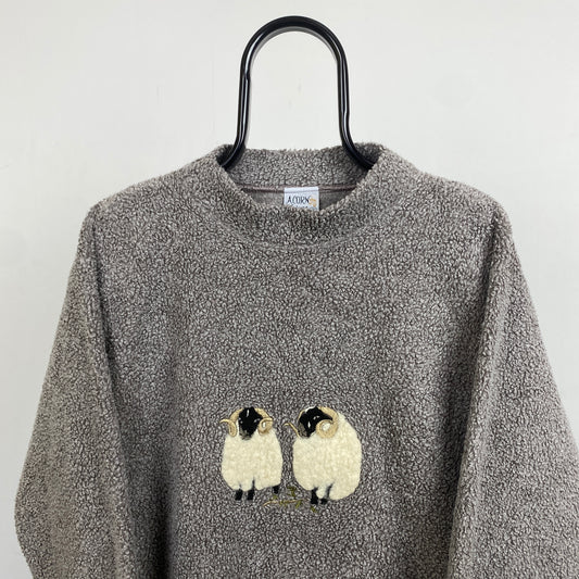 Retro Sheep Fleece Sweatshirt Brown Small