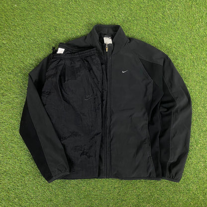 00s Nike Tracksuit Jacket + Joggers Set Black Large