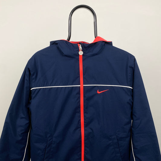 00s Nike Reversible Piping Fleece Coat Jacket Blue Small