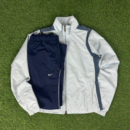 00s Nike Clima-Fit Piping Windbreaker Jacket + Joggers Set Blue Small