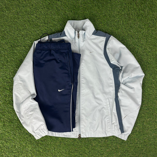00s Nike Clima-Fit Piping Windbreaker Jacket + Joggers Set Blue Small